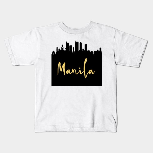 MANILA PHILIPPINES DESIGNER SILHOUETTE SKYLINE ART Kids T-Shirt by deificusArt